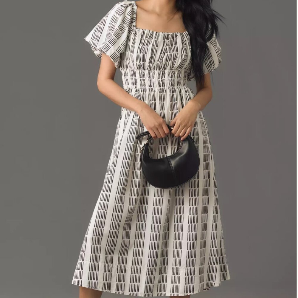 Anthropologie Meave Puff-Sleeve Square Neck Smocked Mini Dress NWT